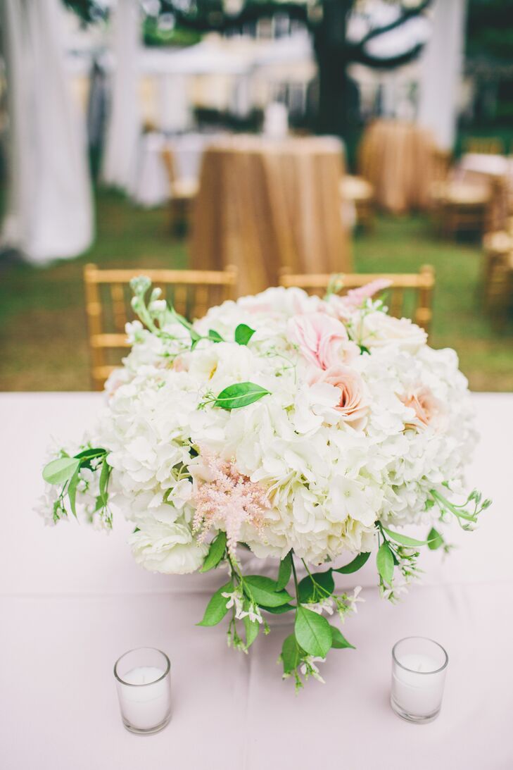 White and Blush Rose, Hydrangea Centerpieces