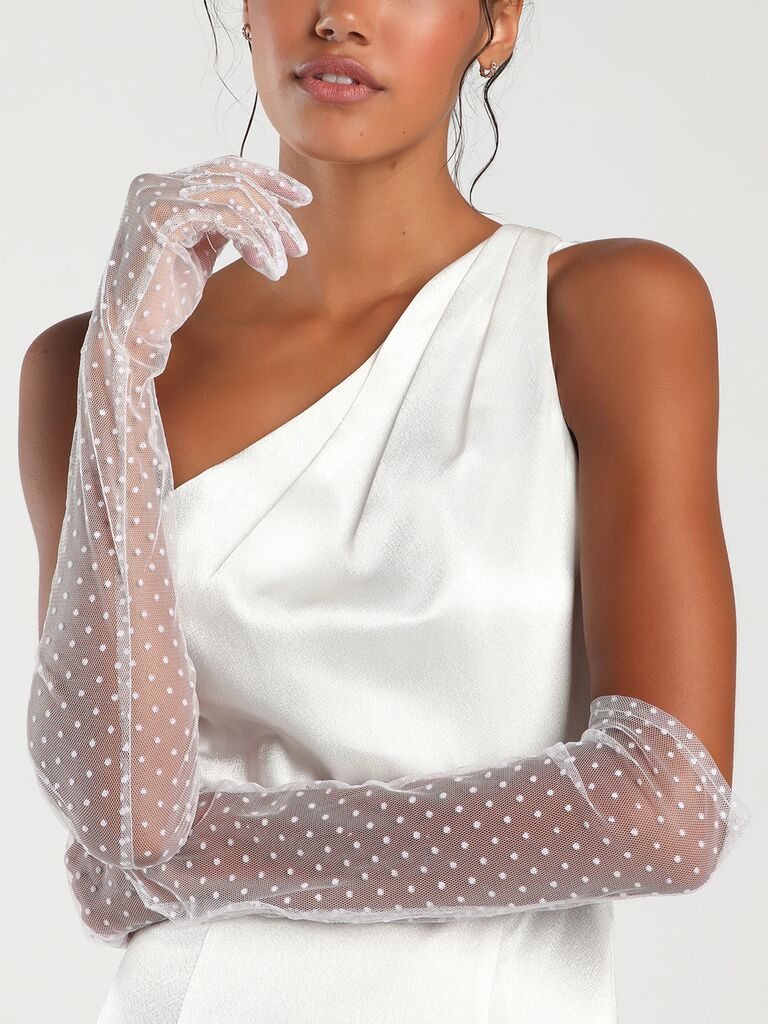 Lulus sheer wedding gloves with romantic swiss dot texture