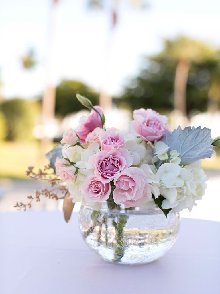 Round glass floral centerpiece.