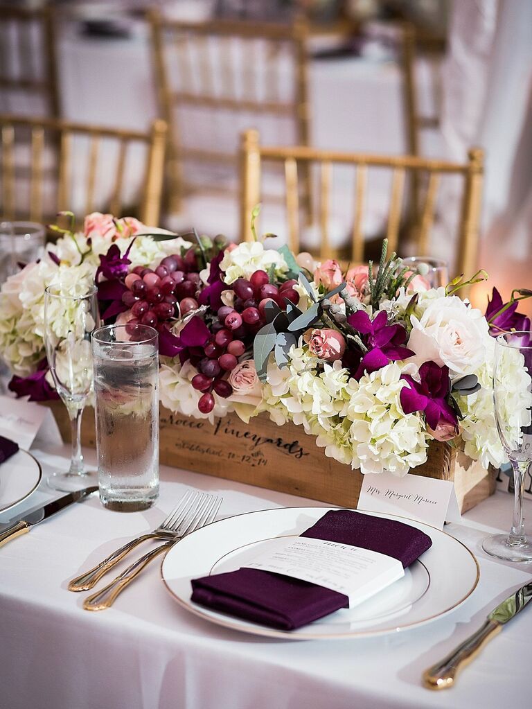 Purple grape wine flower centerpiece wedding table arrangments
