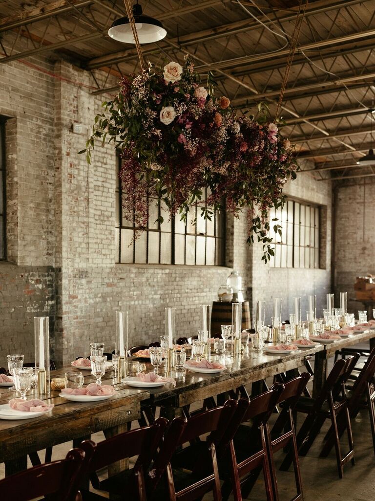 Hanging floral centerpiece for your moody wedding decor