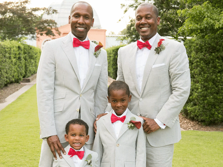 Blue and white seersucker groomsmen.