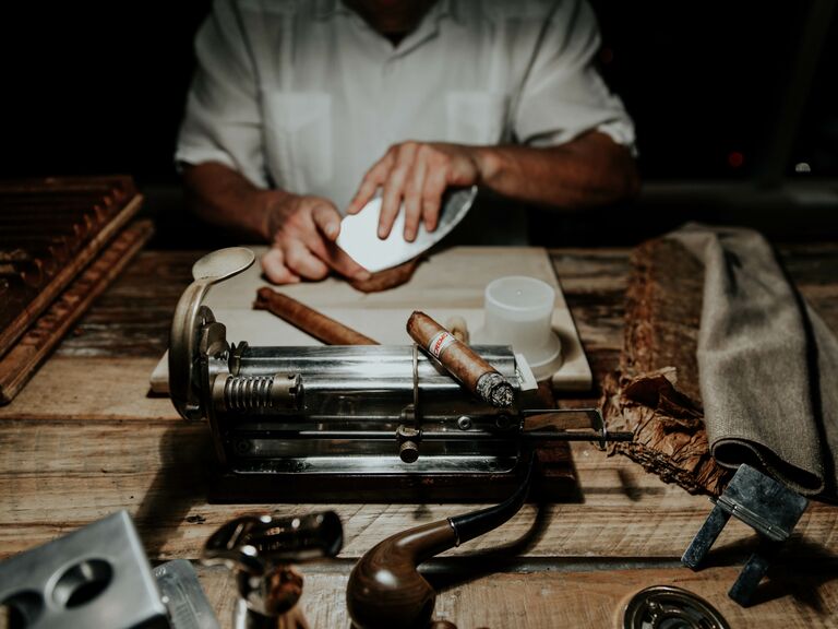 2023 wedding reception trend idea custom wedding cigar rolling station