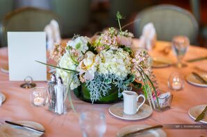 Centerpiece with Peonies, Hydrangea and Dusty Miller