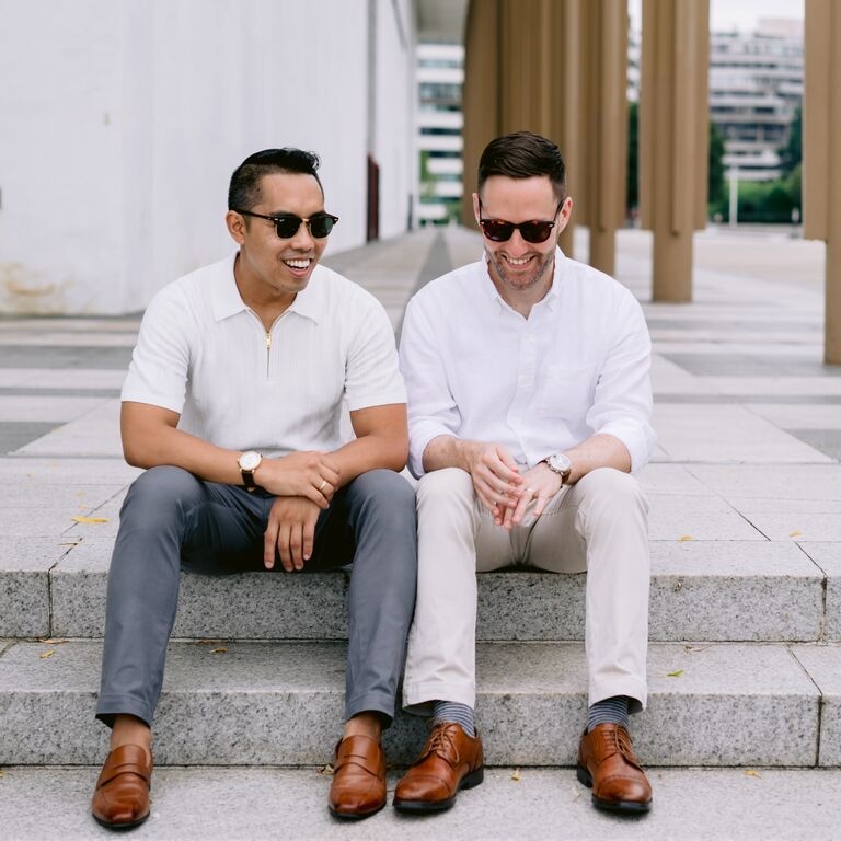 Chic engagement photo ideas outside with sunglasses
