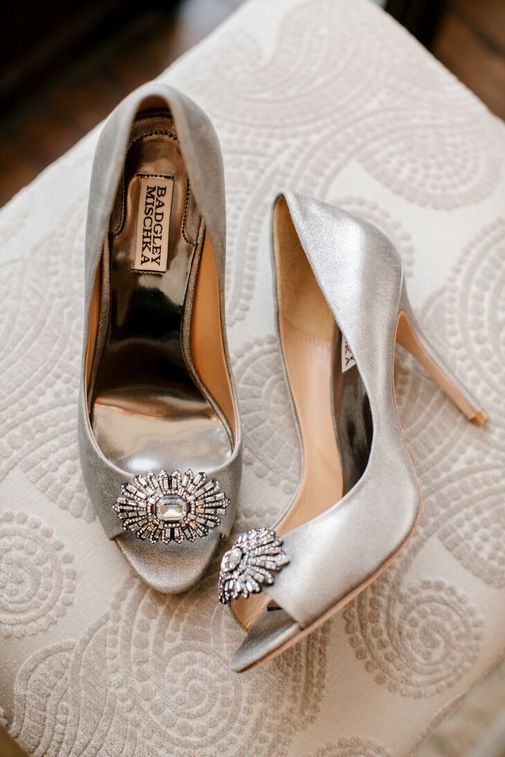 Silver Badgley Mischka Heels with Brooches