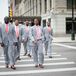 Heather Gray Groomsmen Suits, Coral Ties