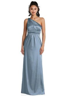 Dessy Group One-Shoulder Draped Satin Maxi Dress - TH063 One Shoulder Bridesmaid Dress
