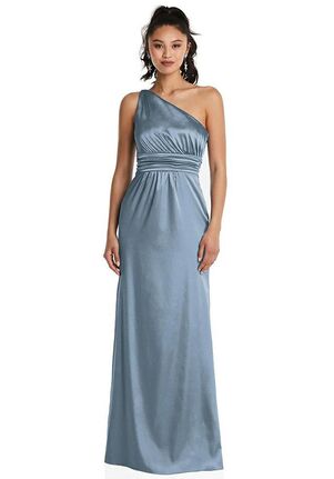 Dessy Group One-Shoulder Draped Satin Maxi Dress - TH063 One Shoulder Bridesmaid Dress