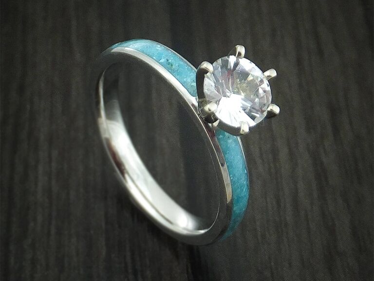 White sapphire stone on turquoise inlay band