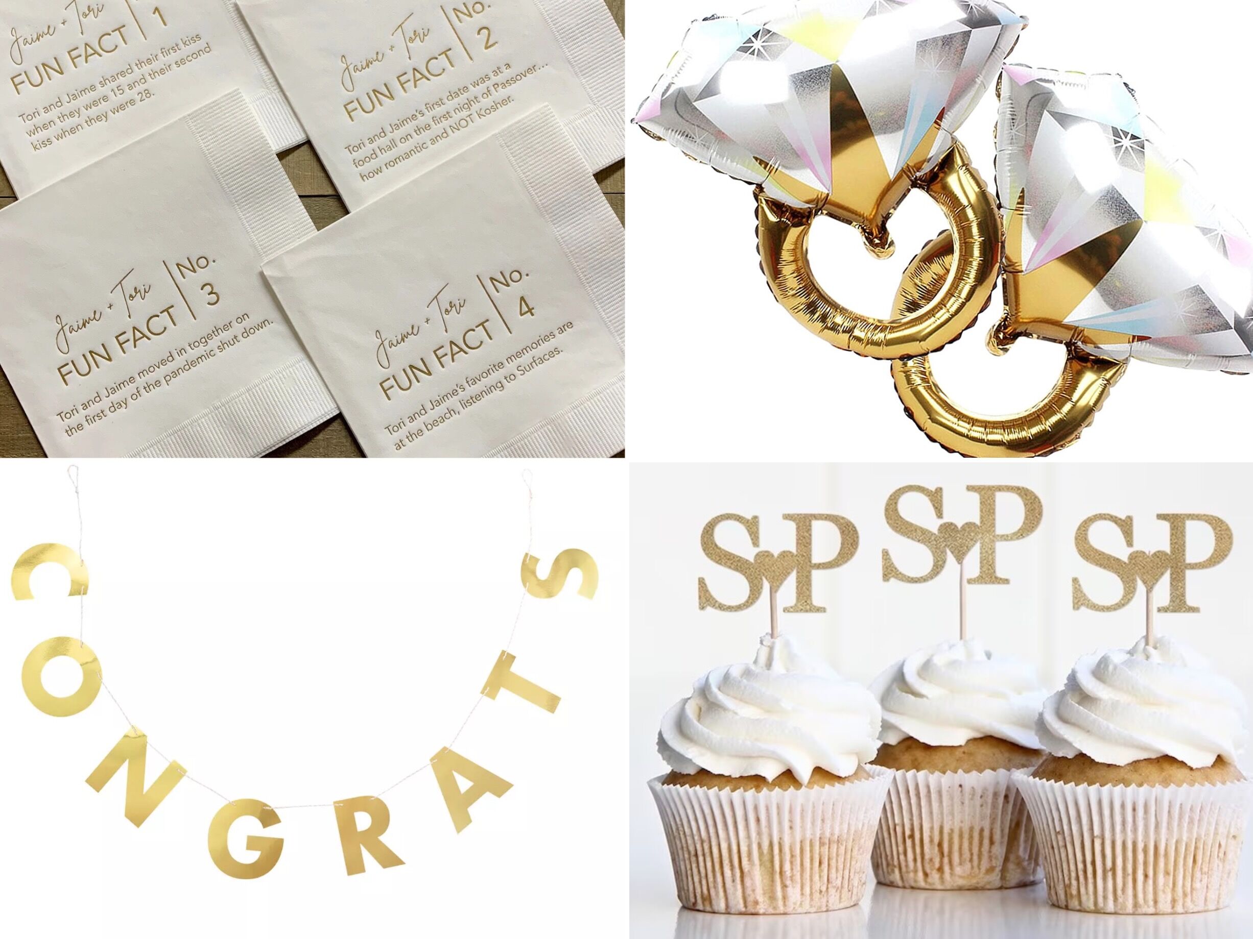 PartyDeco gold cake decorations Reception (6 pcs.)