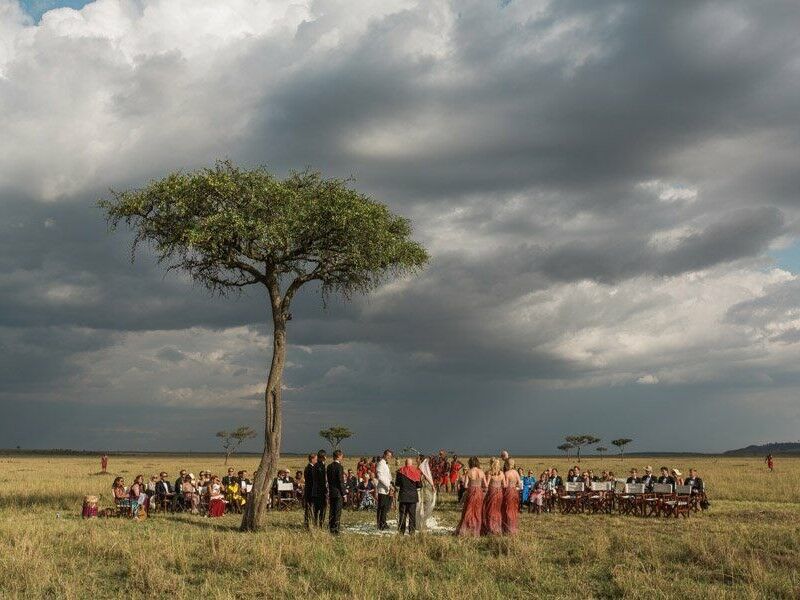 Traditional ceremony taking place underneath an acacia tree. 