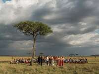 Traditional ceremony taking place underneath an acacia tree. 