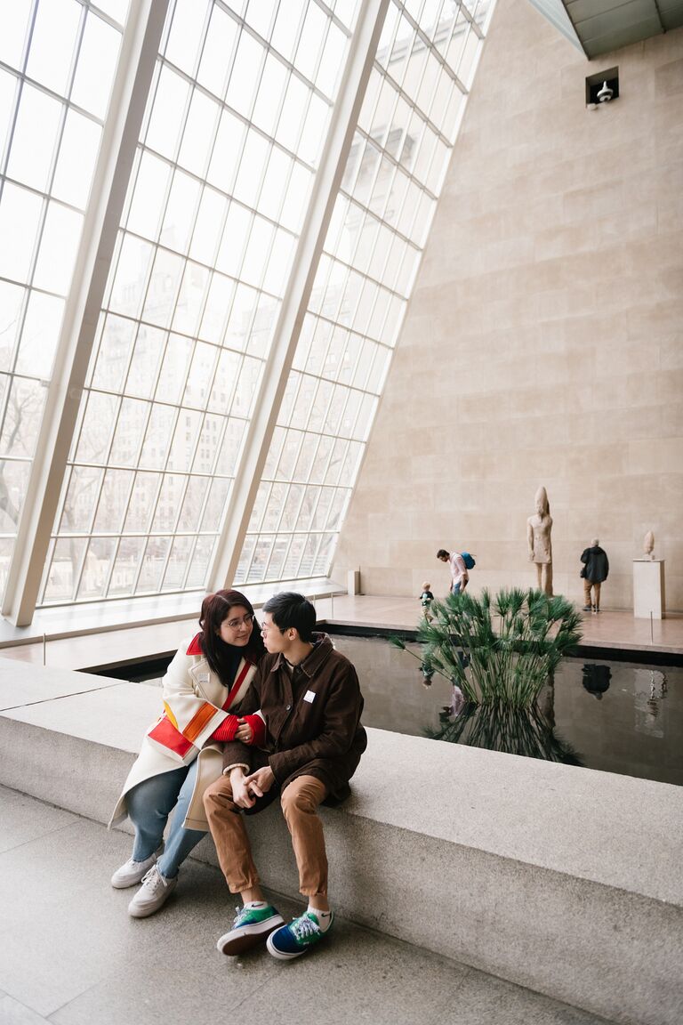 Engagement photo in atrium at The Metropolitan Museum of Art in New York City