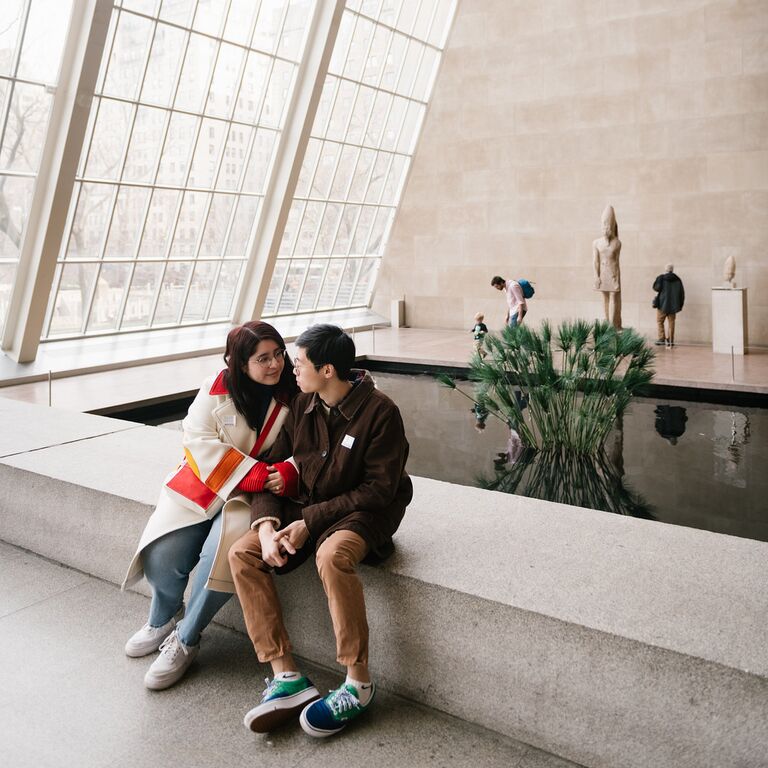 Engagement photo in atrium at The Metropolitan Museum of Art in New York City