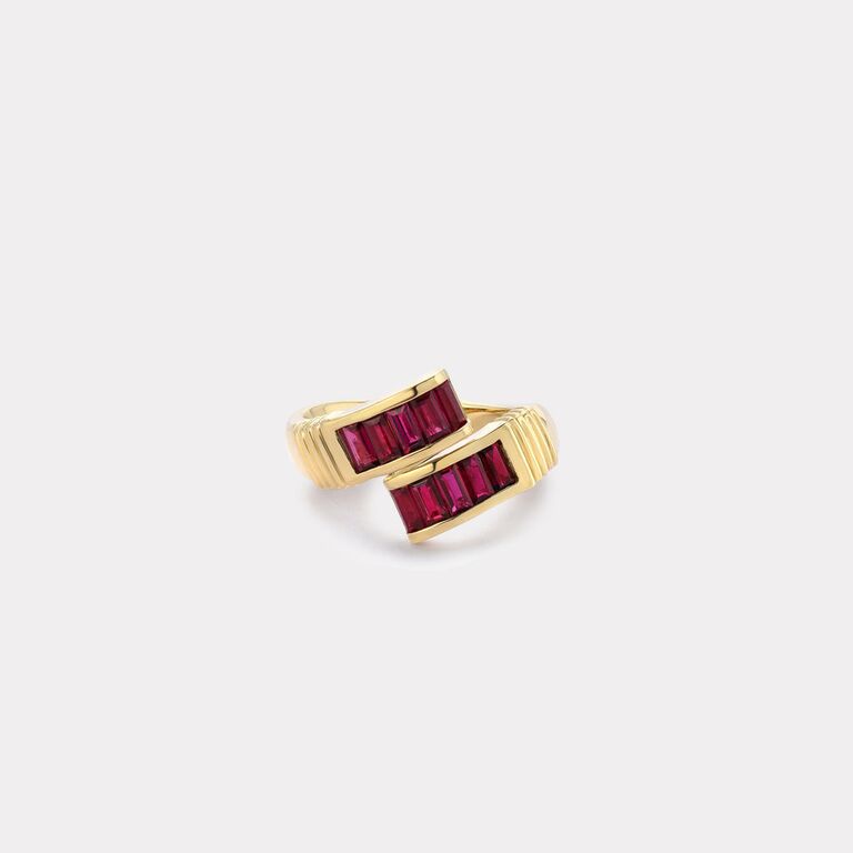 Retrouvai Ruby Baguette Wrap Ring in 14K Yellow Gold