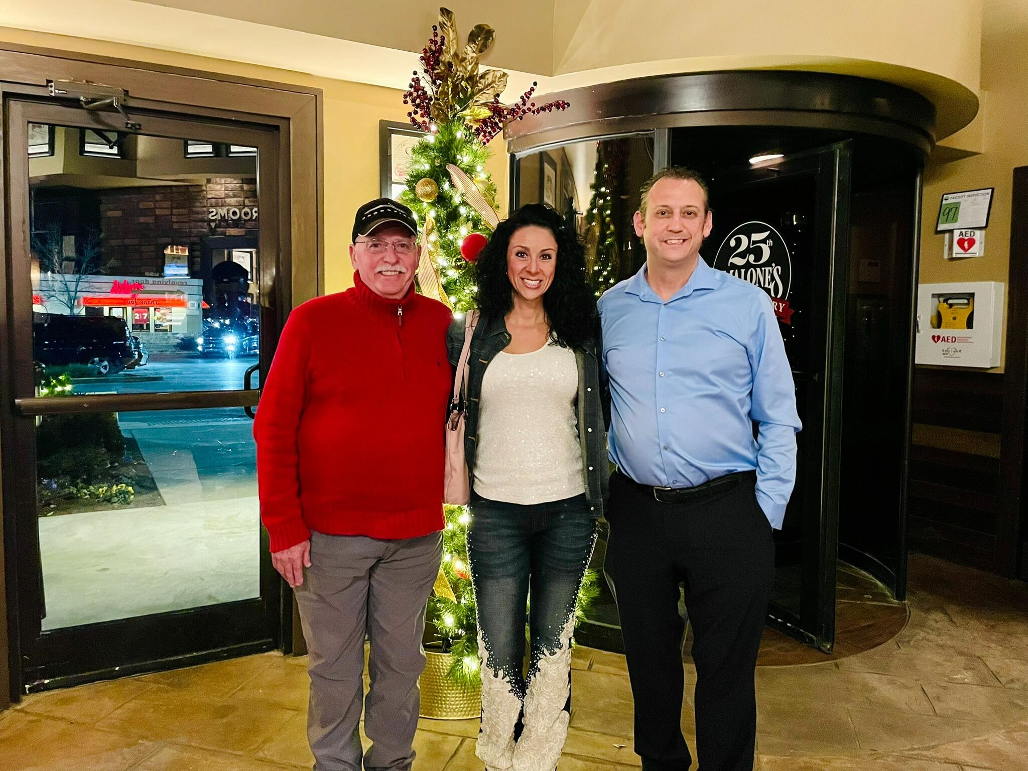 Celebrating Dad’s birthday at Malone’s where Barry learned of the tradition of preparing Mama's famous red velvet cake every year for this special occasion.  