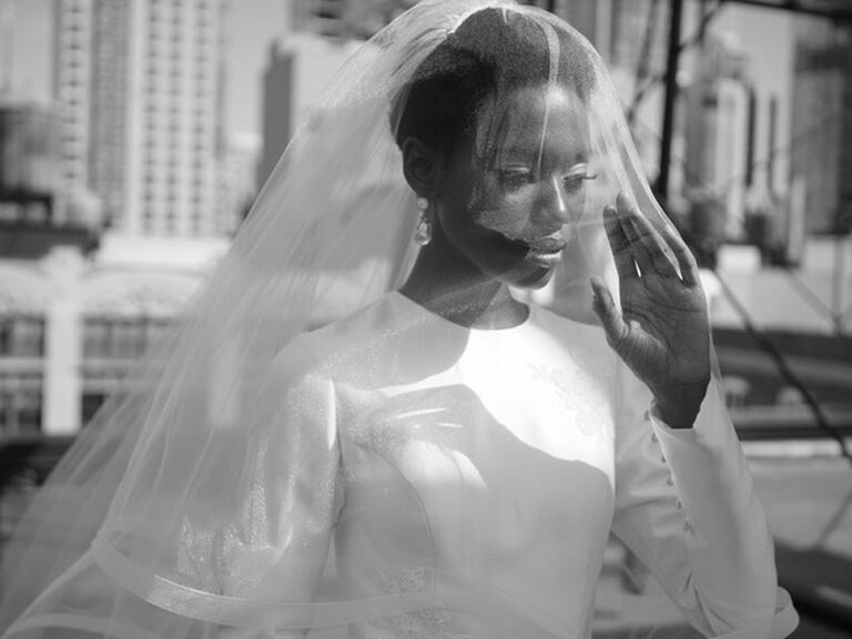 Bride wearing veil over her face