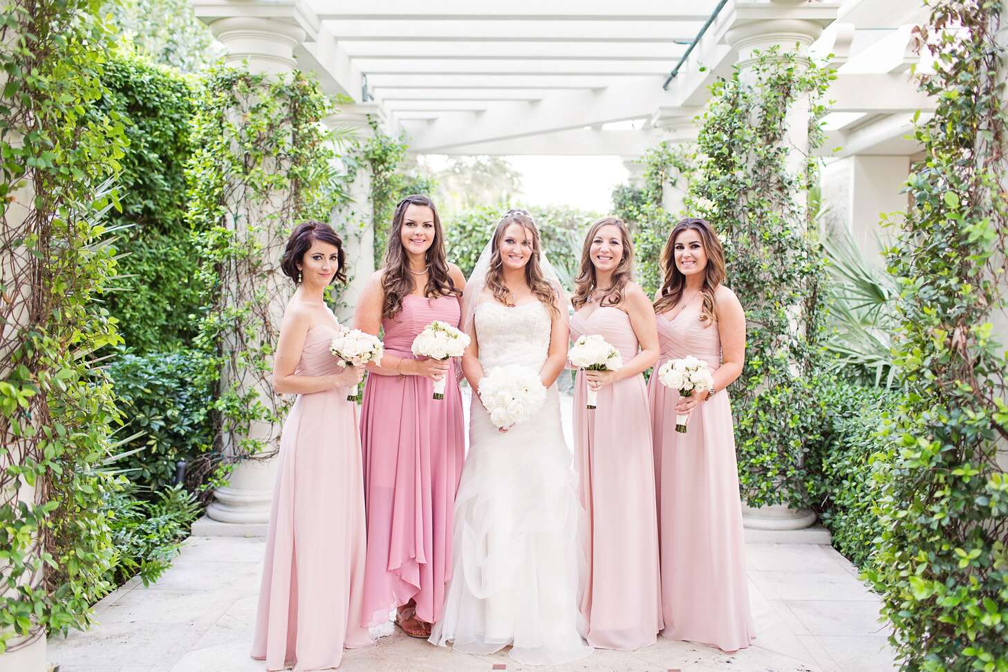 Long, Different Style Blush Bridesmaid Dresses