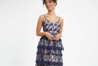 Crochet lace midi dress with floral pattern