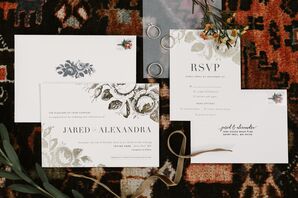 Modern Invitation Suite with Bold Typography and Floral Illustration