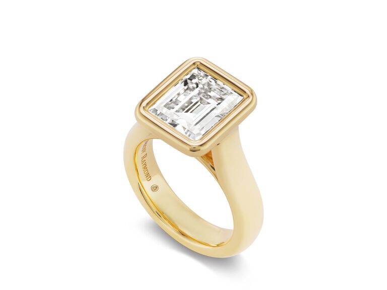 emerald cut diamond solitaire engagement ring in yellow gold setting