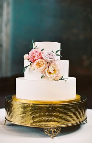 Simple Buttercream Cake with Roses on Glam Gold Stand
