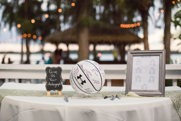 Since their first conversation involved Lebron James and Kobe Bryant, it was only fitting that Jami and Chad have a basketball as their guest book. It showed off their hobby and also gave them a keepsake from their day.