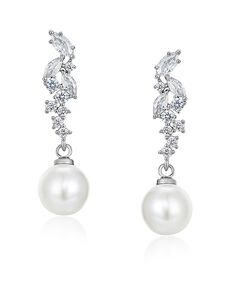 AW Bridal AW BRIDAL CZ Bridal Dangle Earrings for Wedding Stud Earrings for Women Pearl Bridesmaid Earrings Rhinestone Wedding Earrings for Brides (Silver) Silver