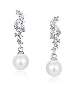 AW Bridal AW BRIDAL CZ Bridal Dangle Earrings for Wedding Stud Earrings for Women Pearl Bridesmaid Earrings Rhinestone Wedding Earrings for Brides (Silver) Silver