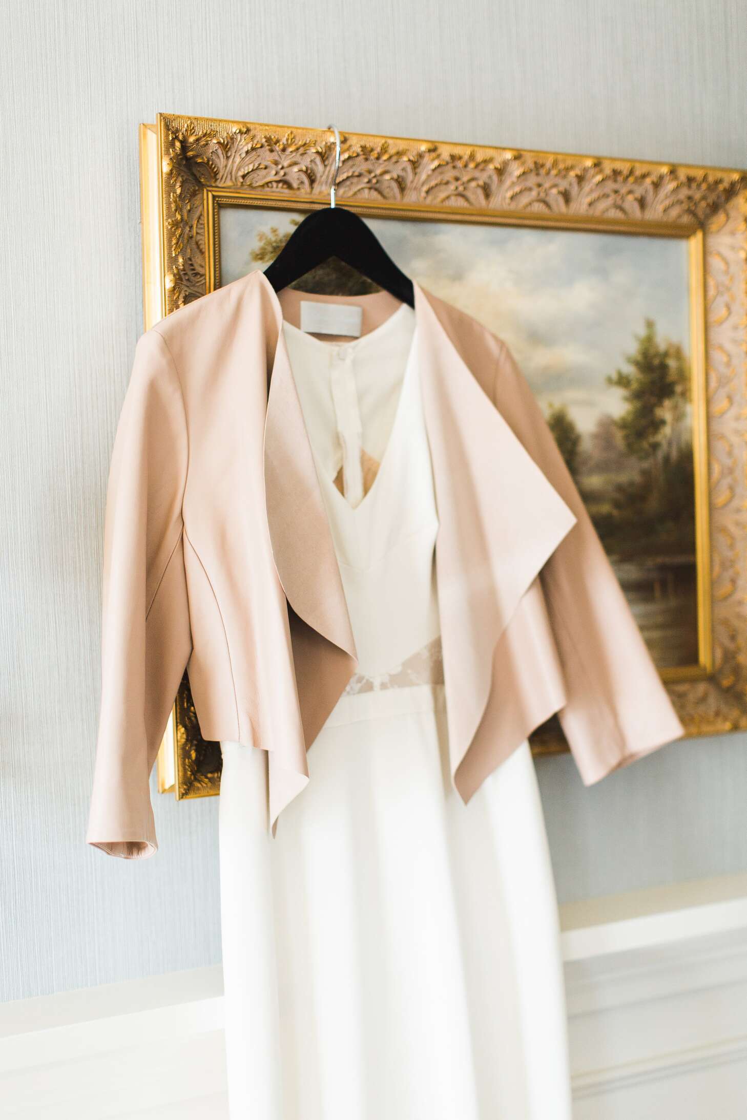 Wedding Dress Paired with a Blush Leather Jacket