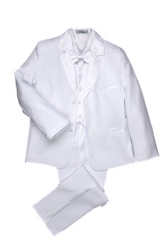 Little Tuxedos "Princeton" Kids White Tuxedo (5-Piece Set) Flower Girl Dress and Ring Bearer Outfit