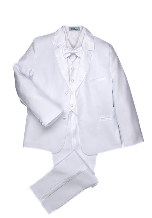 Little Tuxedos "Princeton" Kids White Tuxedo (5-Piece Set) Flower Girl Dress and Ring Bearer Outfit - 6