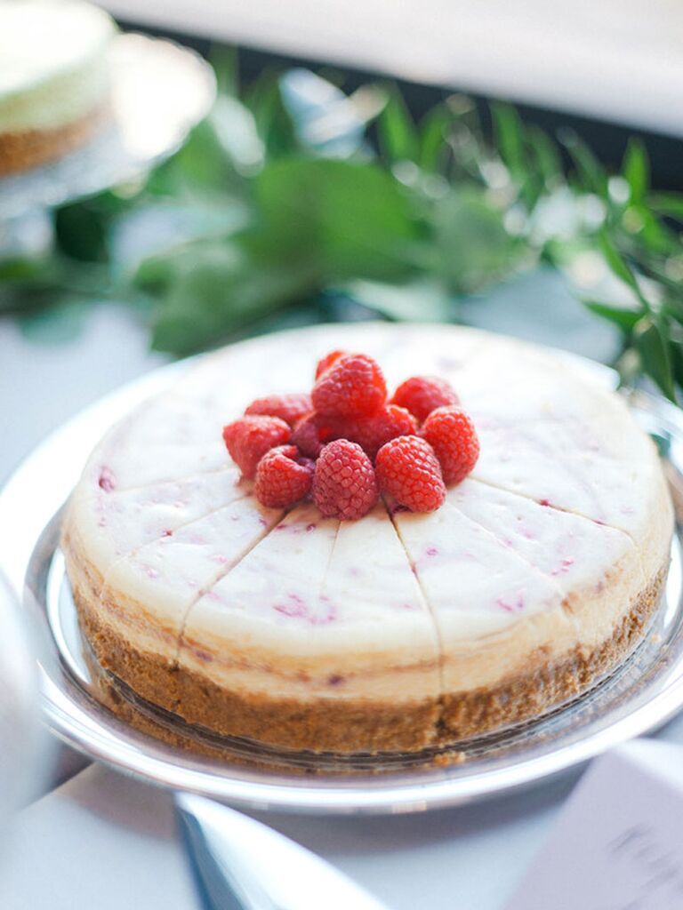 Cheesecake with fresh raspberries at bridal shower