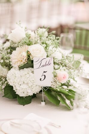 Table Number With White Flower Centerpiece