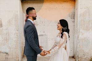 Couple Shares a First Touch Ahead of Fort Worth, Texas Wedding
