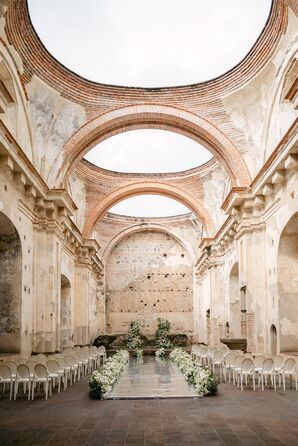 Ancient Guatemalan Ruins, Convento Santa Clara, Ceremony Site With White Flowers