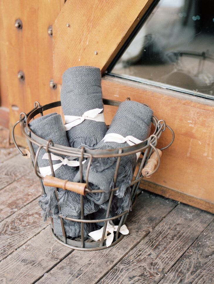 Gray Throw Blankets Wrapped in Ribbon
