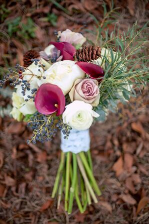 Ranunculus and Burgundy Calla Lily Wedding Bouquet