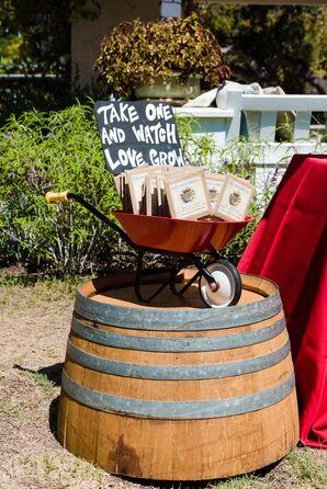 Sunflower Seed Wedding Favors in Wheelbarrow