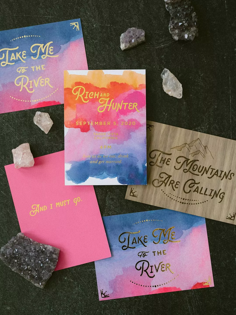 These hot pink wedding invitations are sure to get guests fired up for the big day!