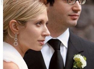 Apple green and chocolate brown were the signature colors of Michelle and Rob's wedding celebration, which combined old-school elegance with a chic co