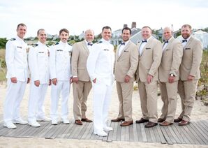 Military Uniform and Tan Suit Groomsmen Attire