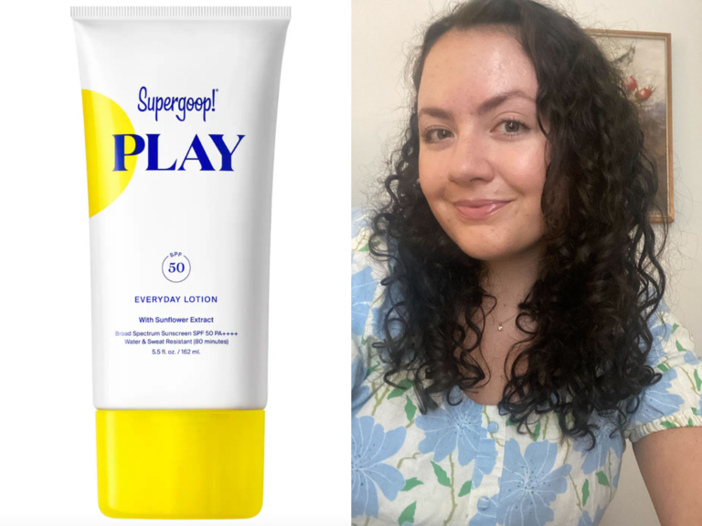 Collage of Supergoop! Play Everyday SPF Lotion and Sarah