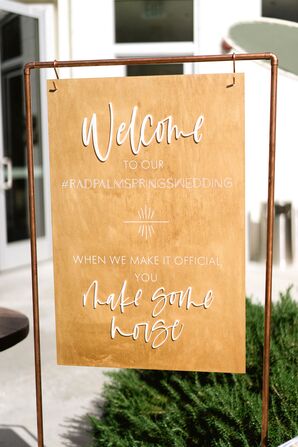 Gold Welcome Sign for Wedding at the Ace Hotel and Swim Club in Palm Springs