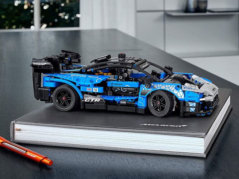 Blue race car LEGO building set ring bearer gift