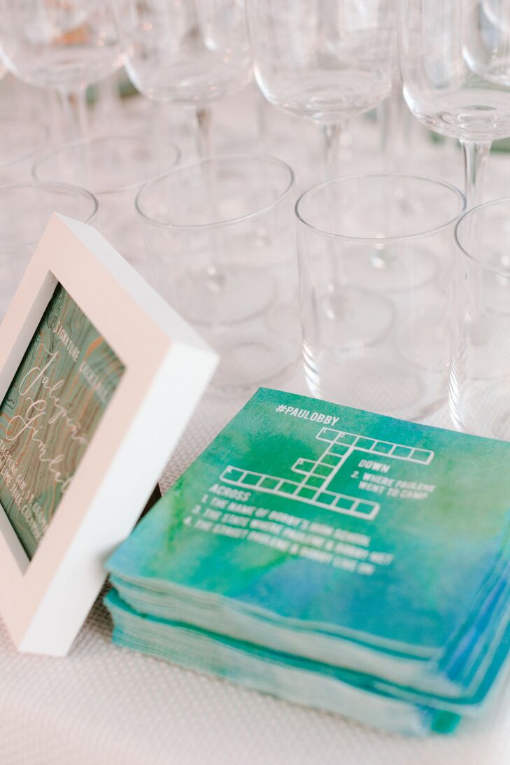 Watercolor Cocktail Napkins with Crossword Puzzles