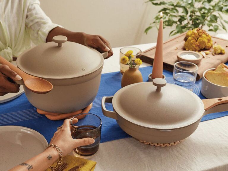 Our Place Perfect Pot and Always Pan on table great gifts for mom-in-law who cooks