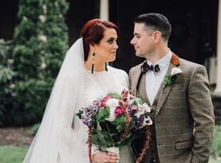 After James proposed to Caitlin with a 1920s art deco engagement ring, the pair got started planning their take on a Roaring Twenties rendezvous. “Thi