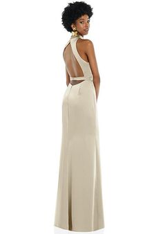 Dessy Group High Neck Backless Maxi Dress with Slim Belt - LB037 Bridesmaid Dress